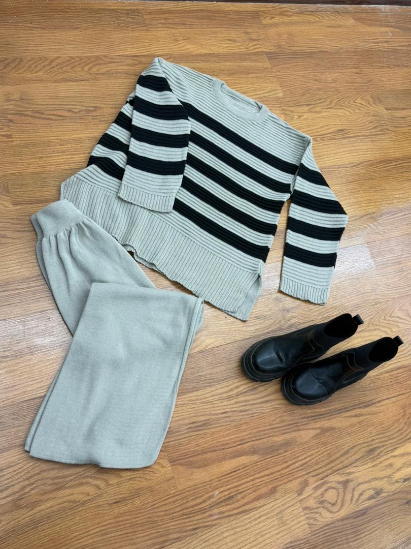 ست زنانه. استین بلند با شلوار بگ جنس بافت نرم