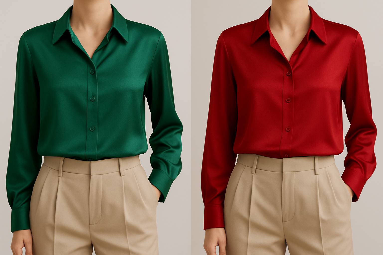 شومیز زنانه ساتن سبز و‌قرمز