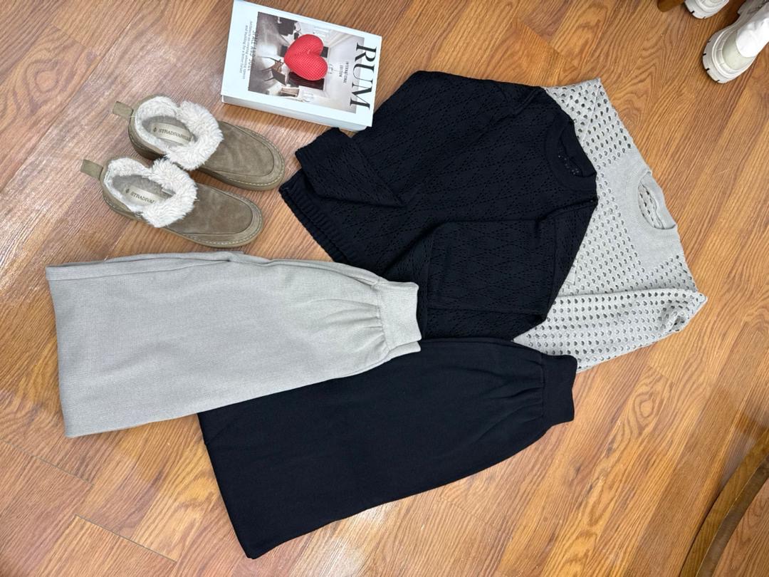 ست بافت لونه زنبوری بالاتنه زنبوری شلوار بافت بگ