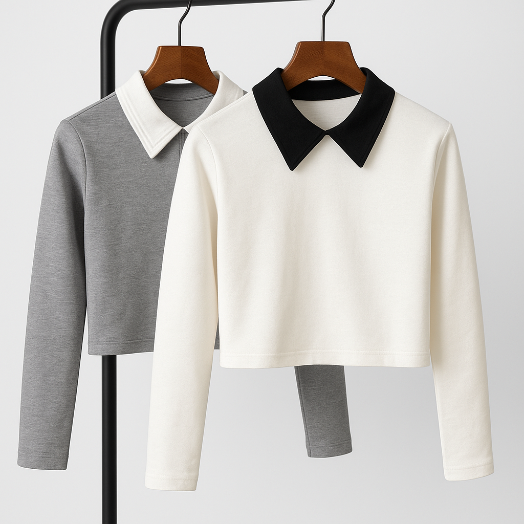 کراپ یقه دار استین بلند لطیف و تو کرکی